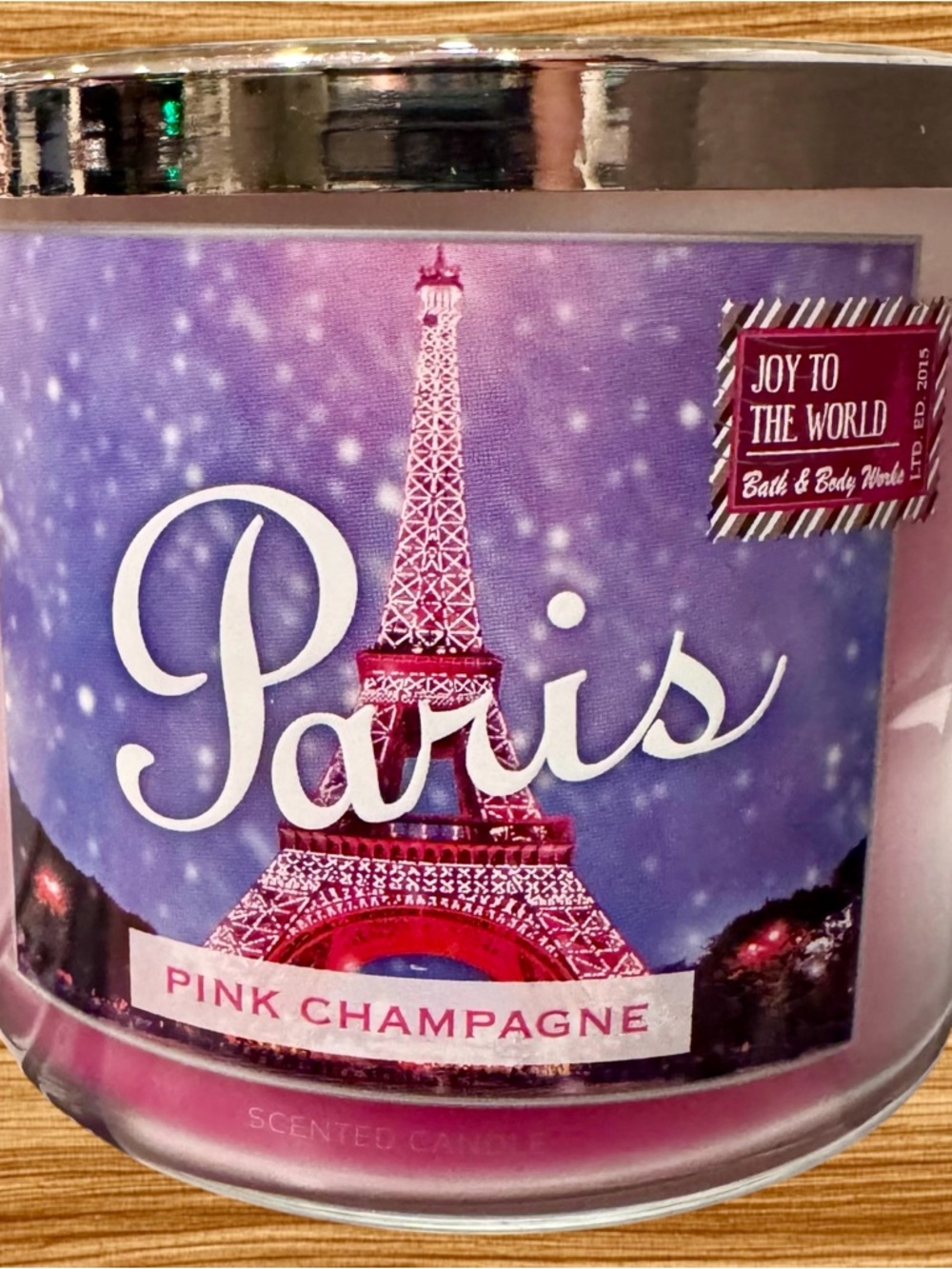 RARE Bath Body Works PARIS PINK CHAMPAGNE 3-Wick Candle Glitter Lid  New 14.5oz